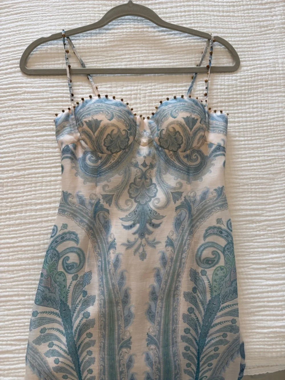 Zimmermann Illuminate Gown Cream and Teal Paisley Spaghetti-Strap Midi Dress - Picture 7 of 16